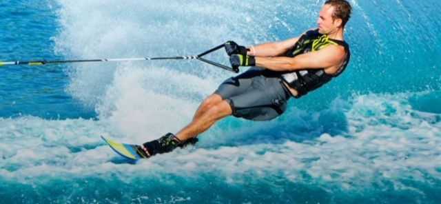  In the water pulled by a rope 